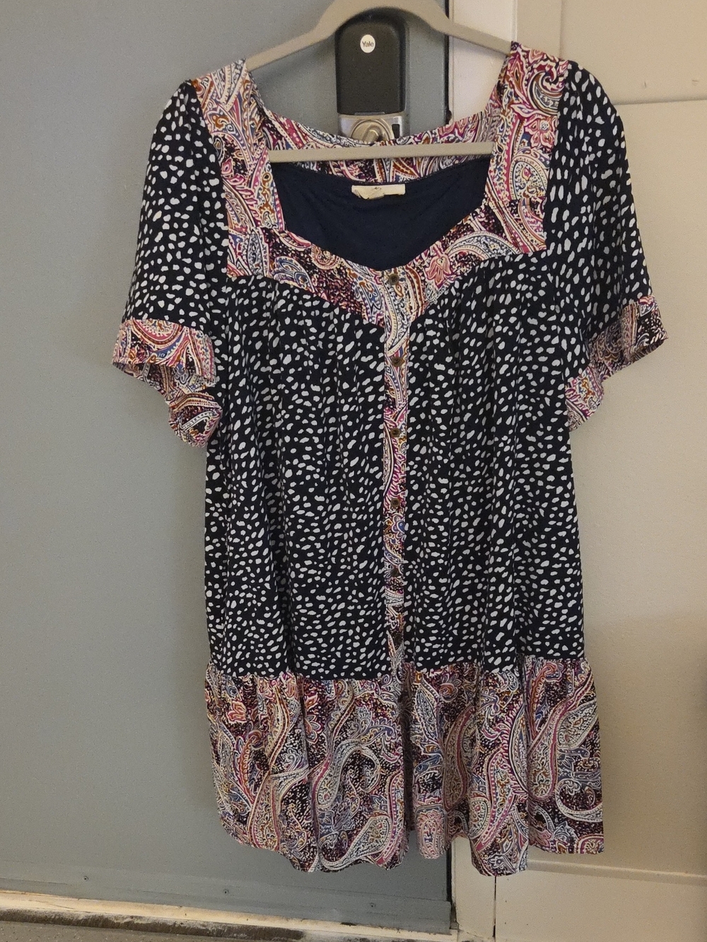Polyester blend dress, Entro mixed print button-front mini dress with pockets